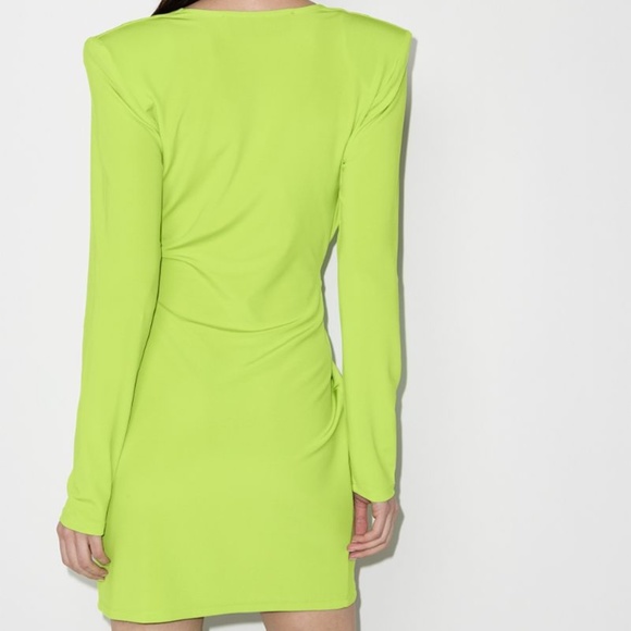 NWT Gauge81 Lime Green Plunge Draped Mini Dress w Strong Shoulder Size M - Picture 3 of 12